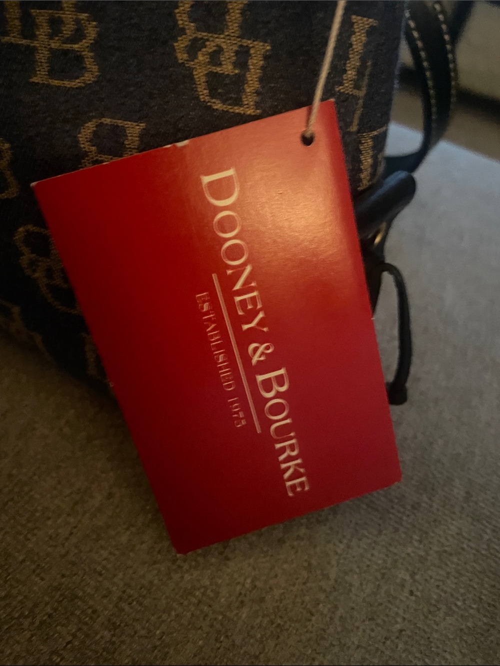 Dooney & Bourke Brown Signature Mini Tote with Black Trim and Red Zip - Picture 5 of 5